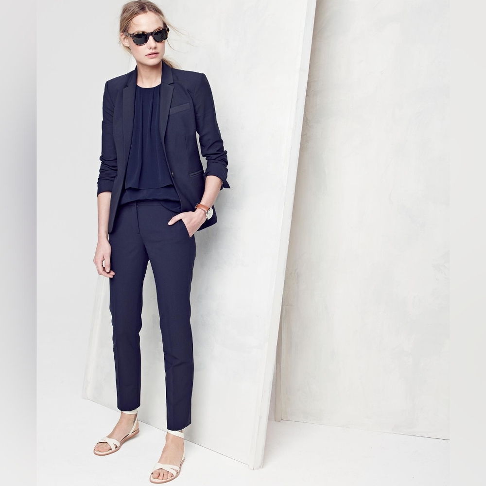 J. Crew 1035 Navy Petite Bi-Stretch Blazer Italian Tollegno Wool Blend -Sz 2P